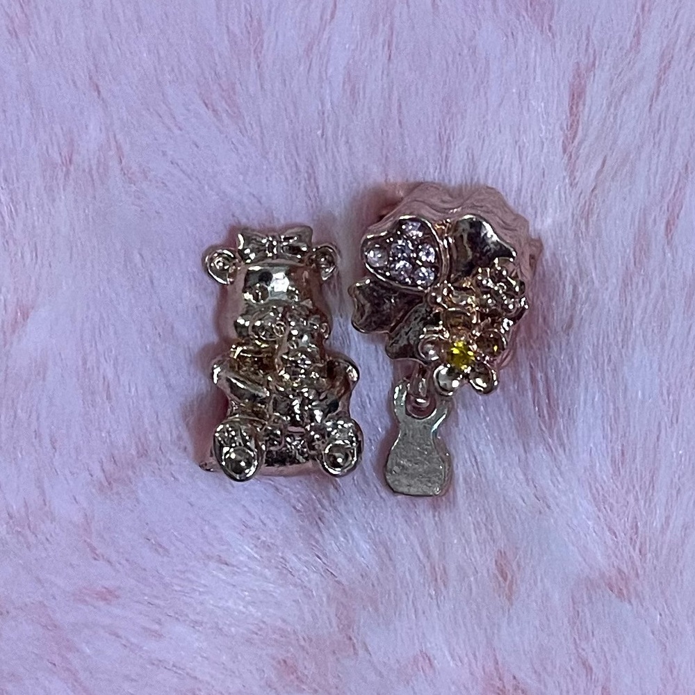 2 Rose Gold Mom & Baby Teddy Bear Charm Set /Not Pandora
